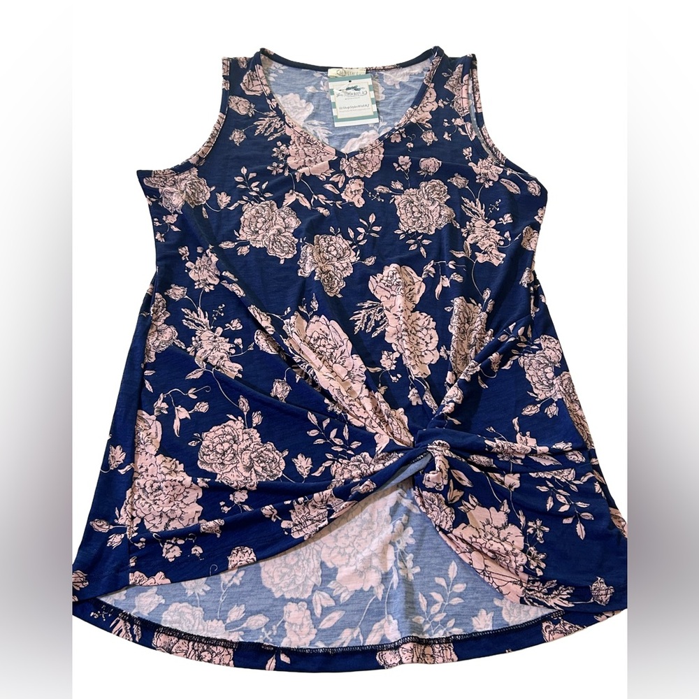 NWT Be Stage Navy Blue Pink Floral Sleeveless Top size small